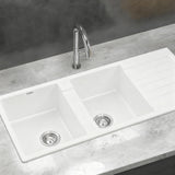 Darrahopens Furniture > Bathroom > Sinks Cefito Kitchen Sink 116x50cm Granite Stone Sink Double Bowl White