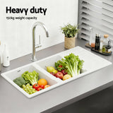 Darrahopens Furniture > Bathroom > Sinks Cefito Kitchen Sink 116x50cm Granite Stone Sink Double Bowl White