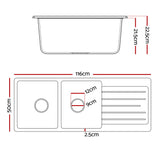 Darrahopens Furniture > Bathroom > Sinks Cefito Kitchen Sink 116x50cm Granite Stone Sink Double Bowl White