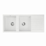 Darrahopens Furniture > Bathroom > Sinks Cefito Kitchen Sink 116x50cm Granite Stone Sink Double Bowl White