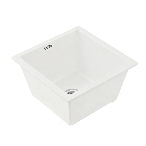 Darrahopens Furniture > Bathroom > Sinks Cefito Kitchen Sink 38x38cm Granite Stone Sink Single Bowl White