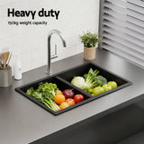Darrahopens Furniture > Bathroom > Sinks Cefito Kitchen Sink 77x45cm Granite Stone Sink Double Bowl Black