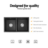 Darrahopens Furniture > Bathroom > Sinks Cefito Kitchen Sink 77x45cm Granite Stone Sink Double Bowl Black