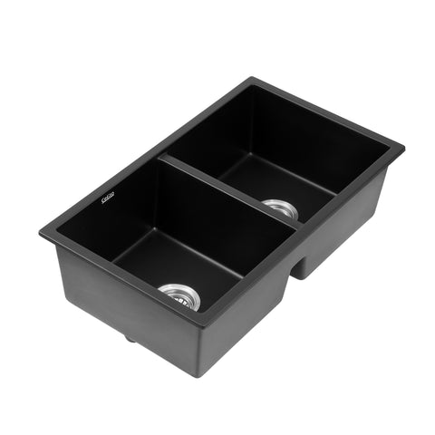Darrahopens Furniture > Bathroom > Sinks Cefito Kitchen Sink 77x45cm Granite Stone Sink Double Bowl Black