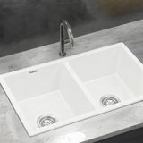 Darrahopens Furniture > Bathroom > Sinks Cefito Kitchen Sink 77x45cm Granite Stone Sink Double Bowl White
