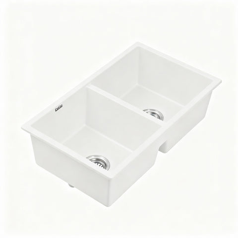 Darrahopens Furniture > Bathroom > Sinks Cefito Kitchen Sink 77x45cm Granite Stone Sink Double Bowl White
