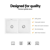 Darrahopens Furniture > Bathroom > Sinks Cefito Kitchen Sink 77x45cm Granite Stone Sink Double Bowl White