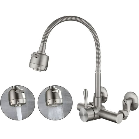Darrahopens Furniture > Bathroom > Tap & Sink Accessories 304 Stainless Steel Wall Mounted Kitchen Faucet 360° Rotatable with 12-18CM Mounting Hole