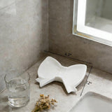Darrahopens Furniture > Bathroom > Tap & Sink Accessories Bow Soap Dish - Ceramic Soap Organizer with Pink Bow - Bathroom Decor, Sponge Holder for Sink, Jewelry Storage Box, Bathroom Accessories for Countertop (White)