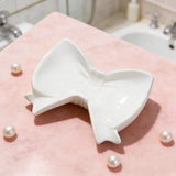 Darrahopens Furniture > Bathroom > Tap & Sink Accessories Bow Soap Dish - Ceramic Soap Organizer with Pink Bow - Bathroom Decor, Sponge Holder for Sink, Jewelry Storage Box, Bathroom Accessories for Countertop (White)
