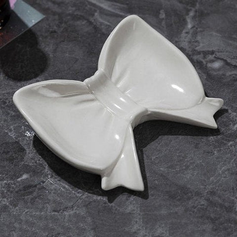 Darrahopens Furniture > Bathroom > Tap & Sink Accessories Bow Soap Dish - Ceramic Soap Organizer with Pink Bow - Bathroom Decor, Sponge Holder for Sink, Jewelry Storage Box, Bathroom Accessories for Countertop (White)