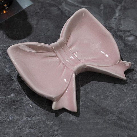 Darrahopens Furniture > Bathroom > Tap & Sink Accessories Bow Soap Dish - Ceramic Soap Organizer with Pink Bow - Bathroom Decor, Sponge Holder for Sink, Jewelry Storage Box, Bathroom Countertop Accessories (Pink)