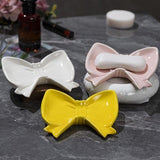 Darrahopens Furniture > Bathroom > Tap & Sink Accessories Bow Soap Dish - Ceramic Soap Organizer with Pink Bow - Bathroom Decor, Sponge Holder for Sink, Jewelry Storage Box, Bathroom Countertop Accessories (Yellow)