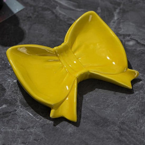 Darrahopens Furniture > Bathroom > Tap & Sink Accessories Bow Soap Dish - Ceramic Soap Organizer with Pink Bow - Bathroom Decor, Sponge Holder for Sink, Jewelry Storage Box, Bathroom Countertop Accessories (Yellow)
