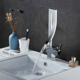 Brass Basin Faucet, Retro Waterfall Hot and Cold Bathroom Faucet, Silver