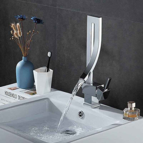 Brass Basin Faucet, Retro Waterfall Hot and Cold Bathroom Faucet, Silver