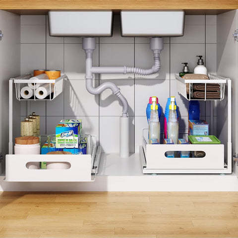 CARLA HOME 2 pack Under Sink Organiser with Sliding Drawers & 2 tier for Kitchen & Bathroom | darrahopens.com.au Premium AU Stock