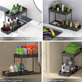 CARLA HOME 2 Pack Under Sink Organizer with Pull-Out Basket and Hooks for Bathroom & Kitchen | darrahopens.com.au Premium AU Stock