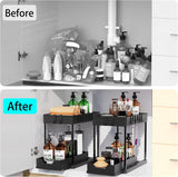 CARLA HOME 2 Pack Under Sink Organizer with Pull-Out Basket and Hooks for Bathroom & Kitchen | darrahopens.com.au Premium AU Stock