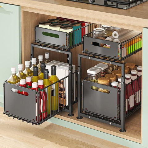 CARLA HOME 2- Pack Under Sink Organizer with Sliding Drawers & Height Adjustable for Kitchen Bathroom Cabinet Organization | darrahopens.com.au Premium AU Stock