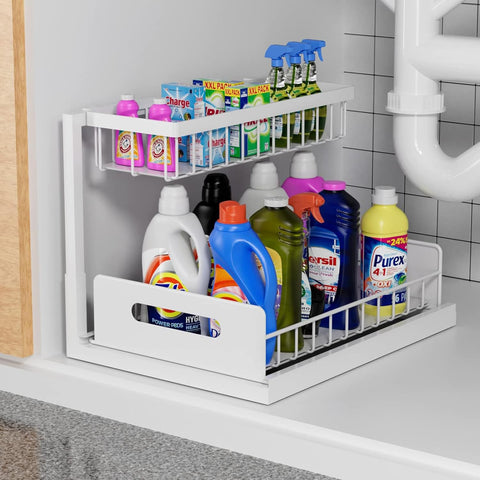 CARLA HOME 2 Tier Under Sink Organiser with Sliding Drawers for Kitchen & Bathroom | darrahopens.com.au Premium AU Stock