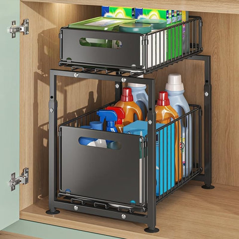 CARLA HOME 2-Tier Under Sink Organizer with Sliding Drawers & Height Adjustable for Kitchen Bathroom Cabinet Organization | darrahopens.com.au Premium AU Stock