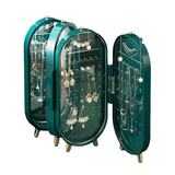 Darrahopens Furniture > Bathroom > Vanity Units Green 4-Layer Retractable Screen-Style Jewelry Display Stand With Mirror Zone - Dust-Proof Necklace & Earring Organizer Case for Vanity