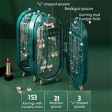 Darrahopens Furniture > Bathroom > Vanity Units White 4-Layer Retractable Screen-Style Jewelry Display Stand With Mirror Zone - Dust-Proof Necklace & Earring Organizer Case for Vanity