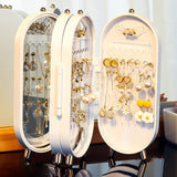 Darrahopens Furniture > Bathroom > Vanity Units White 4-Layer Retractable Screen-Style Jewelry Display Stand With Mirror Zone - Dust-Proof Necklace & Earring Organizer Case for Vanity