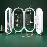 Darrahopens Furniture > Bathroom > Vanity Units White 4-Layer Retractable Screen-Style Jewelry Display Stand With Mirror Zone - Dust-Proof Necklace & Earring Organizer Case for Vanity