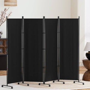 Darrahopens Furniture > Bedroom Artiss 4 Panel Room Divider Screen 217cm Wheel Fabric Black