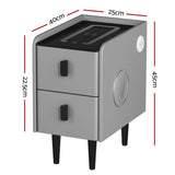 Darrahopens Furniture > Bedroom Artiss Smart Bedside Table 2 Drawers with Wireless Charging LED Lights Grey