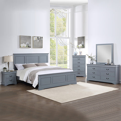Darrahopens Furniture > Bedroom > Beds & Bed Frames 5 Pieces Bedroom Suite in Solid Wood & MDF Queen Size Grey Colour Bed, Bedside Table, Dresser & Tallboy