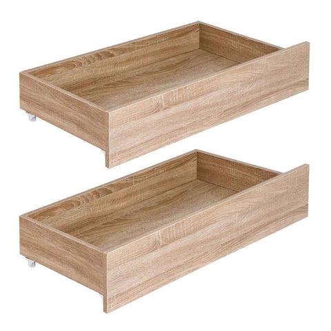 Darrahopens Furniture > Bedroom > Beds & Bed Frames Artiss 2pcs Under Bed Storage with Wheels Rolling Wooden Drawers Single & Double