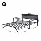Darrahopens Furniture > Bedroom > Beds & Bed Frames Artiss Bed Frame Double LED Metal Trundle Daybed with Charging Station TURN