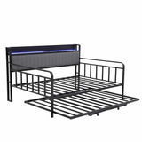 Darrahopens Furniture > Bedroom > Beds & Bed Frames Artiss Bed Frame Double LED Metal Trundle Daybed with Charging Station TURN