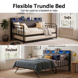 Darrahopens Furniture > Bedroom > Beds & Bed Frames Artiss Bed Frame Double LED Metal Trundle Daybed with Charging Station TURN