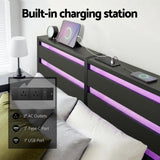 Darrahopens Furniture > Bedroom > Beds & Bed Frames Artiss Bed Frame Double Size LED Metal Bed Base with Charging Station