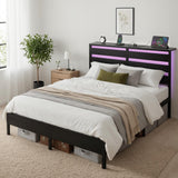 Darrahopens Furniture > Bedroom > Beds & Bed Frames Artiss Bed Frame Double Size LED Metal Bed Base with Charging Station