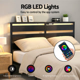 Darrahopens Furniture > Bedroom > Beds & Bed Frames Artiss Bed Frame Double Size LED Metal Bed Base with Charging Station