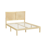 Darrahopens Furniture > Bedroom > Beds & Bed Frames Artiss Bed Frame Double Size with Rattan Headboard Wooden Bed Base BRUNO