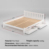 Darrahopens Furniture > Bedroom > Beds & Bed Frames Artiss Bed Frame Double Size Wooden Platform with 2 Storage Drawers White SOFIE