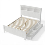 Darrahopens Furniture > Bedroom > Beds & Bed Frames Artiss Bed Frame Double Size Wooden with 3 Shelves Bed Head White