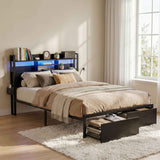 Darrahopens Furniture > Bedroom > Beds & Bed Frames Artiss Bed Frame Double with Charging Station Storage Organizer Drawers LED ZAC