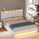 Darrahopens Furniture > Bedroom > Beds & Bed Frames Artiss Bed Frame Gas Lift LED Beds Base Platform White PVC Leather Storage Headboard - Double