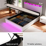 Darrahopens Furniture > Bedroom > Beds & Bed Frames Artiss Bed Frame Gas Lift LED Beds Base Platform White PVC Leather Storage Headboard - Double