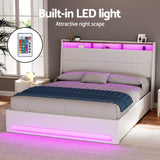 Darrahopens Furniture > Bedroom > Beds & Bed Frames Artiss Bed Frame Gas Lift LED Beds Base Platform White PVC Leather Storage Headboard - Double