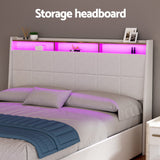 Darrahopens Furniture > Bedroom > Beds & Bed Frames Artiss Bed Frame Gas Lift LED Beds Base Platform White PVC Leather Storage Headboard - Queen