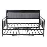 Darrahopens Furniture > Bedroom > Beds & Bed Frames Artiss Bed Frame King Single LED Metal Trundle Daybed with Charging Station TURN