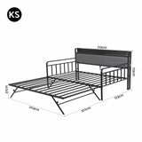 Darrahopens Furniture > Bedroom > Beds & Bed Frames Artiss Bed Frame King Single LED Metal Trundle Daybed with Charging Station TURN